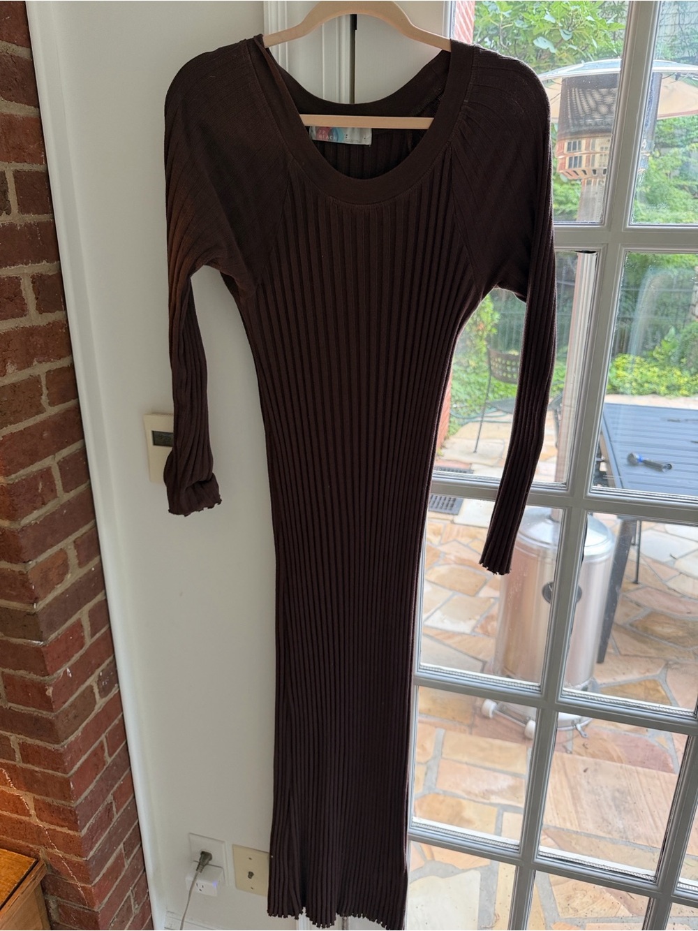 Ribbed Long Sleeve Maxi Dress - Dark Brown - Picture 4 of 5